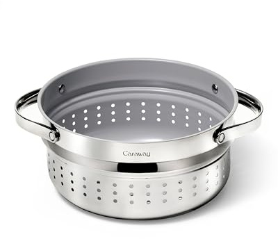 Caraway Steamer - Stainless Steel Steamer with Handles - Non Stick, Non Toxic Coating - Steam Veggies, Seafood, and More - Compatible With Our Dutch Oven or Sauce Pan - Large