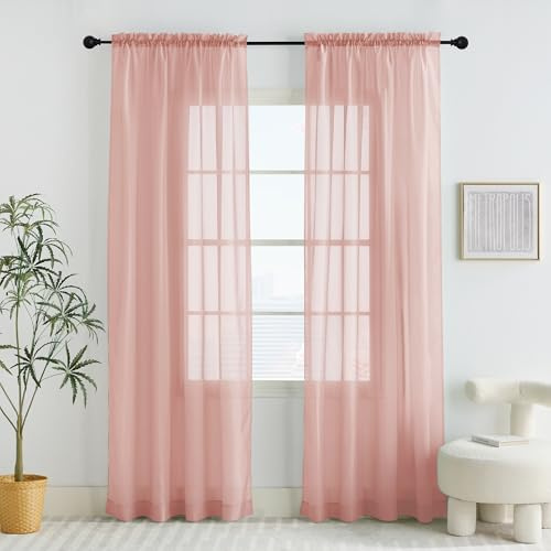 PONY DANCE Pink Net Curtains for Windows 84 Drop - Slot Top Voile Curtains, Light Filtering Sheer Curtains for Bedroom Nursery, 60x84 Inches (152x213cm), 2 Panels