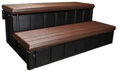 Confer Plastics Two Tier 36 Wide Deluxe Hot Tub Step. Non-Skid Spa Steps, Easy Installation, Sturdy, Long Lasting Upgrade to Your Space. Proudly Made in USA. - Espresso