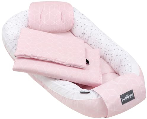 Bellochi | Set di 5 Pezzi per Neonato | Realizzato in 100% Cotone | Riduttore Lettino Neonato 90x60cm | Cuscino Bambino | Cuscino Neonato con Fodere | aurora