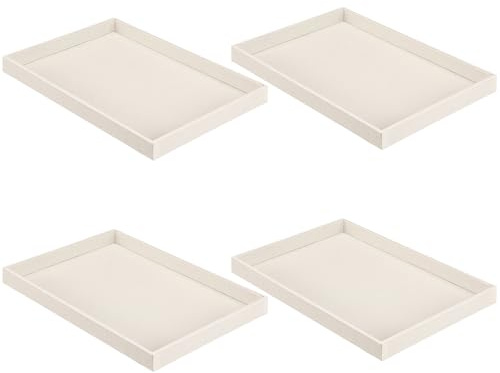 Quelay 4 Pcs Stackable Jewelry Tray Jewelry Organizer Tray Showcase Display Empty Plate Bracelet Ring Earring Organizer (Beige)