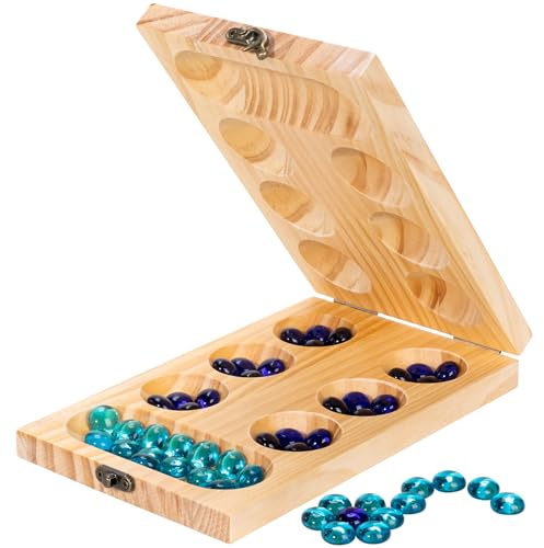 Wooden Mancala Board Game Set,Larger Size Mancale Instructions, Portable Travel Board Game for Kids and Adults
