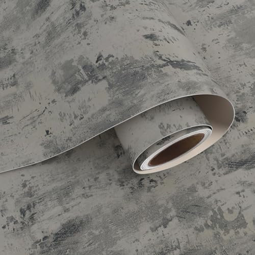 VaryPaper Peel and Stick Retro Grey Concrete Effect Wallpaper 40cmx200cm Thick Cement Contact Paper for Kitchen Countertops Sticky Back Plastic Industrial Wallpaper for Living Room Hallway Worktop