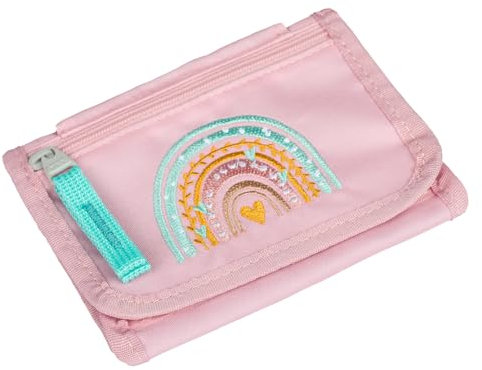 Baagl Brustbeutel Kinder - Geldbörse für Mädchen - Geldbeutel, Mini Portemonnaie, Kleingeld Münzbörse (Regenbogen Rosa)