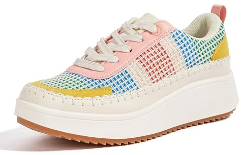 LUCKY STEP Women's Platform Sneakers Rhinestone Fashion Chunky Casual Sparkly Retro Braided Walking Shoes