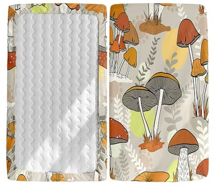 Hiseng 3d 2 Stück Baby Spannbettlaken Bettlaken für Oval & Eckige Matratzen, Weiche Mikrofaser Spannbettlaken Kinderwagen Matratzenschoner für Beistellbett & Kinderwagen (Pilzwald,40x80cm)