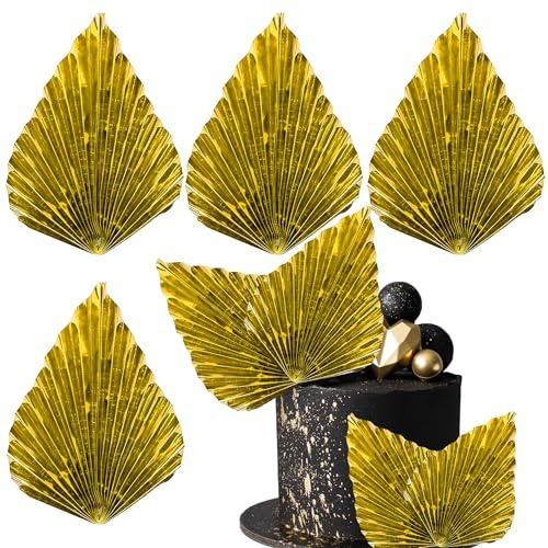 Xsstarmi Paquete de 4 abanicos de papel para tartas, abanicos de hojas de palma, abanico de hojas de palma, abanicos de hojas de palma, decoración de pasteles para boda, despedida de soltera,