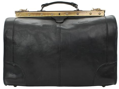 bupell Riziero läkarväska, barnväska/resväska av vegetabiliskt garvat läder – handgjord i Italien, Nero (svart), Grande (50x40x20cm)