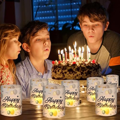 Lot de 8 photophores décoratifs de table d'anniversaire, décoration Happy Birthday pour hommes et femmes, design blanc pour une décoration de table élégante, convient pour les bougies chauffe-plat et