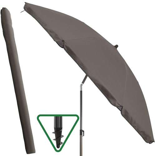 Menz Sonnenschirm Strand Ø 180 cm, Fb. Anthrazit - UPF 50+ Sonnenschirm mit Schutzhülle, Strandschirm windfest stabil, Strandschirm als Sonnenschutz Strand, Balkon, Garten