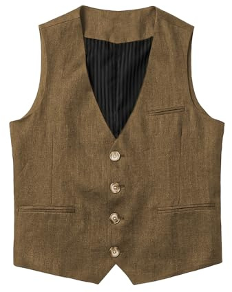 Tuikayoo Gilet d'été en lin pour homme - Pour l'été - Pour la plage - Décontracté - Pour le travail - Coupe ajustée, marron, L