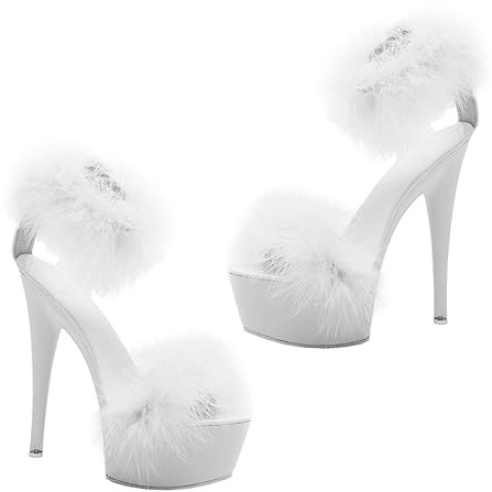 FOMIYES Sandali da Donna Eleganti Tacchi Alti e Plateau, Punta Aperta, Vernice Bianca, Design Slim, 1 Paio, per l'Estate