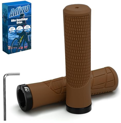 Adiwo 1 Paire Poignées de Vélo Ergonomiques, Poignée VTT Antidérapant, Poignee Velo Enfant Con Anello di Bloccaggio, Calibre 22 mm pour VTT BMX Mountain Downhill Foldable Scooterr(Marron)