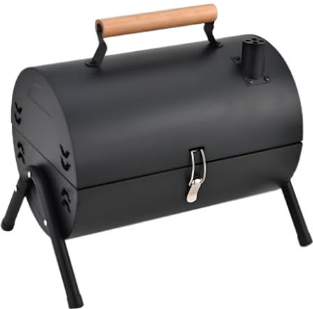 Bärbar Grilltunna, Dubbelsidig Hopfällbar Grill Med Sidoventiler Och Trähandtag | Perfekt För Trädgården, Camping Och Utomhuskök Tunna Rökgrill black