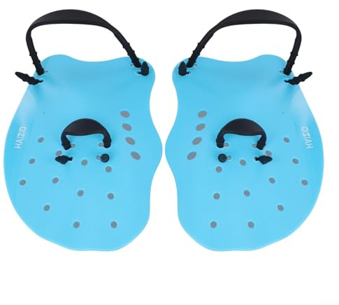 Oniissy Palas de natación para niños, guantes de natación de silicona con correas ajustables, diseño de hoja ancha para fuerza superior del cuerpo, compatibles con nadadores jóvenes, 1 par (azul)