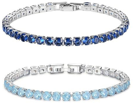 Pummny 2 st tennisarmband för kvinnor, 4 mm kubisk zirkon tennisarmband, tennisarmband med brudzirkoner, för kvinnor, flickor, födelsedagspresent