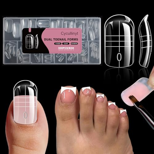 Cycullinyt Square Dual Toe Nail Forms for Poly Gel Extension, Square Shape Full Cover Acrylic Toenail Forms, Reusable Nail Molds for Art Design 300 Pcs 15 sizes