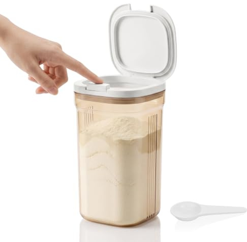 Yimomoyi Powder Dispenser with Scoop Scraper, 2000ml One Touch Baby Milk Powder Dispenser, Airthight Food Coffee Storage Cpntainer with Lid for Formula, Protein, Sugar, Beans, Tea, Cereal