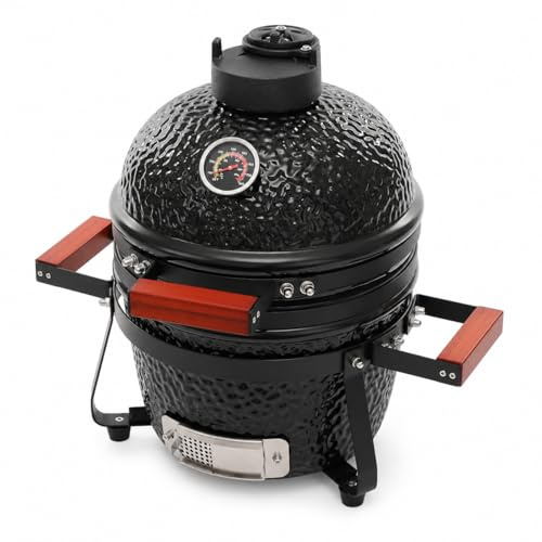 Barbecue a carbonella da 13 pollici, Kamado Grill, barbecue in ceramica per terrazza, giardino, campeggio e picnic, Nero, ceramica, per grigliare, affumicare e cuocere