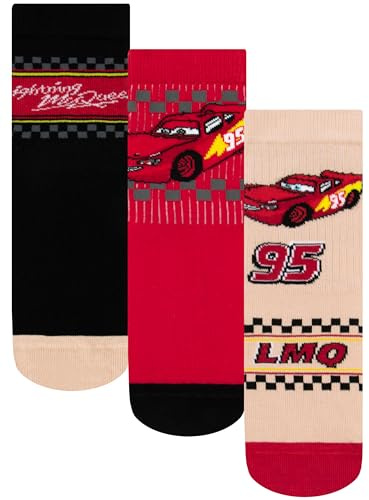 Disney Cars Calcetines Niño, Rayo McQueen, Pack de 3 Calcetines de Algodón para Niños, Socks Tobilleros