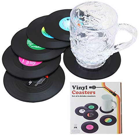 Lot de 6 dessous de verre rétro en forme de disque vinyle
