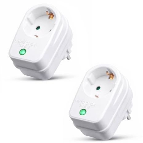 Adattatore presa 2X con protezione contro le sovratensioni | 230 V | protezione contro i fulmini presa adattatore di rete | 3500 W | con blocco di sicurezza per bambini | 2 pezzi
