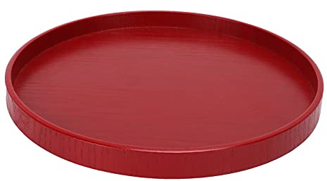 Assiette en Bois, Plateau Rond Rouge Plat Couverts de Fruits de Qualite Alimentaire Adapte la Cuisine(27cm)