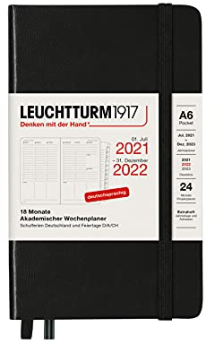 Leuchtturm1917 363658 Akademisk veckoplanerare 18 månaders ficka (A6) 2022, svart, tysk