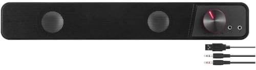 Speedlink BRIO Barra de Sonido estéreo - para Ordenador, Audio, 12 vatios, 2 Conectores Jack de 3,5 mm, Conector USB A, Control de Volumen, Toma de Auriculares y micrófono, Negro