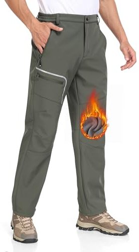 MoFiz Hombre Pantalones de Esquí Senderismo Softshell Cálido Forro Polar Invierno Nieve Trabajo Pantalón Impermeable Cortaviento