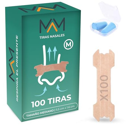Tiras Nasales para Respirar Mejor por La Nariz Talla M - 100 Unidades Tiras Nasales Antironquidos - Nasal Strips Anti Ronquidos para Dormir - Tiras Nasales Deportivas Transpirables