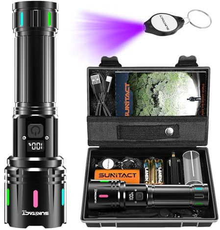 Sunitact Torches Led Super Bright, Rechargeable Torch 500000 Lumens XHM90.2 Flashlight, Powerful Tactical Led Torches Flash Light USB, Brightest Hand Torch for Dog Walking Camping Emergency Gift