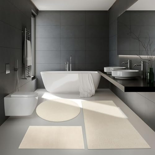 TT Home Badezimmer Teppich Hochflor Badematte Modern Weich In Versch. Farben u. Größen, Größe:60x100 cm, Farbe:Creme