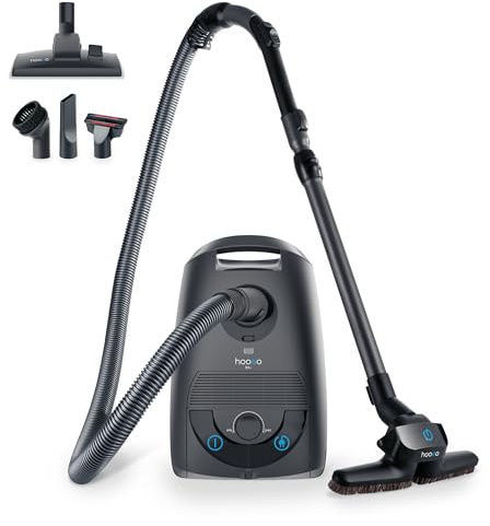 hoogo B3+ Staubsauger mit Beutel | Bodenstaubsauger | Starke Saugleistung | HEPA Filter | 850 Watt | 11m Aktionsradius | sehr leise mit 74 db | 3 L Staubbeutelkapazität | inkl. verschiedener Düsen