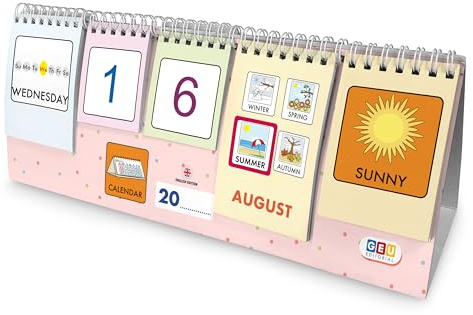 Montessori-kalender för barn | veckokalender för barn | Tidlös bordskalender för barn, barnkalender - med sammankopplade flikar (engelska)