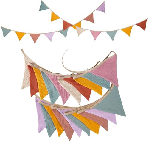 2 Piezas Banderines de Tela, 2.6 m Banderines Triangulares, Cadena de banderines habitación, Banderines Decorativos, Suave y Cómodo, Se Puede Decorar Tanto en Interiores como en Exteriores.