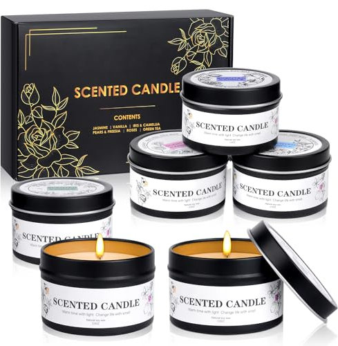 Duftkerzen Geschenkset für Frauen Männer, 6 Stück Duftkerzen im Glas, Natürliches Sojawachs Aromatherapie Duft Candle Set, Kleine Kerzen Geschenke für Weihnachten, Geburtstag, Valentinstag, Muttertag