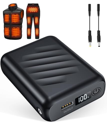 20 000 mAh 7,4 V uppvärmd väst batteripaket kompatibelt med ORORO och Venustas, batteri för uppvärmd väst med LED-skärm och 2 adapterkabel, powerbank för uppvärmd väst, jacka (inga för 5 V uppvärmd
