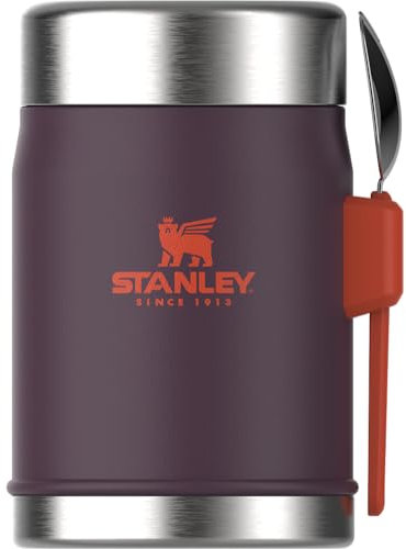 Stanley Classic Legendary Food Jar 0.4L with Spork - Keeps Cold for 7 Hours - BPA-Free Stainless Steel Soup Flask - Leakproof - Dishwasher Safe - Plum, Tek Ebat