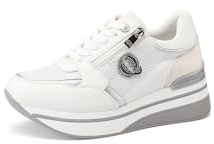 QUEEN HELENA Sneakers con Zeppa Scarpe da Ginnastica Alte Casual Donna X32-15 (Bianco, Sistema Taglie Calzature EU, Adulto, Donna, Numero, Media, 38)