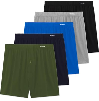FM London 5-pack herrkalsonger i bomull - boxershorts för män i 100% supermjuk bomull, enfärgade – boxers i lös stil, knappgylf och elastisk midja, Mörkt sortiment, XXL