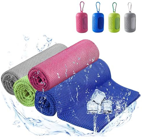 dellyy Set de 4 Toalla Microfibra, Toallas Deporte Refrescantes, Toalla Gimnasio de Secado Rápido Refrescante, Toalla de Viaje de Microfibra, Toalla Playa Microfibra para Fitness, Deportes, Yoga
