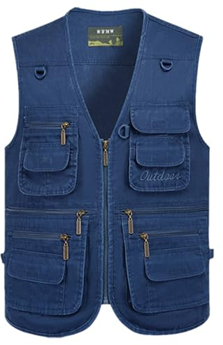 Timween Uomo Estate Esterno Gilet Multi-tasca, Uomini Multifunzione Senza Maniche Cotone Gilets Giacche per Pesca Caccia Campeggio Fotografia Lavoro Viaggio
