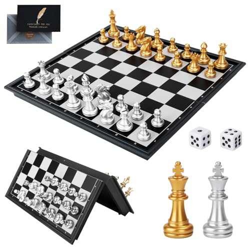 ZUSUZU Scacchiera Magnetica,Scacchiera Pieghevole,Dama Gioco da Tavola,Portatile Chess Board Set,Scacchi da Viaggio per 6 + Anni Bambini e Adulti (25cm x 25cm)