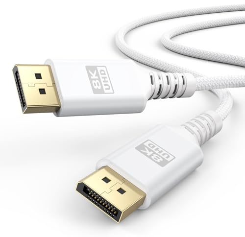 UVOOI 8K White DisplayPort Cable 10FT, Display Port 1.4 Cable DP Cord