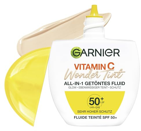 Garnier Vitamin C Wonder Tint All-In-1 Getöntes Fluid Hell, Skin Tint mit LSF 50+, Getönte Tagescreme für strahlenden Glow & ebenmäßigen Teint, Feuchtigkeitspflege mit Niacinamid & 5% Glycerin, 40ml