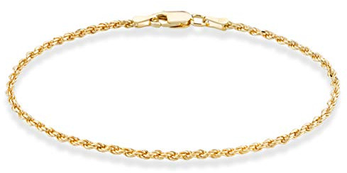 Miabella Italian 18K Gold Plated 925 Sterling Silver Italian 2mm, 3mm Braided Rope Chain Bracelet for Men Women, Made in Italy (2mm - Length 7 Inches (Small))