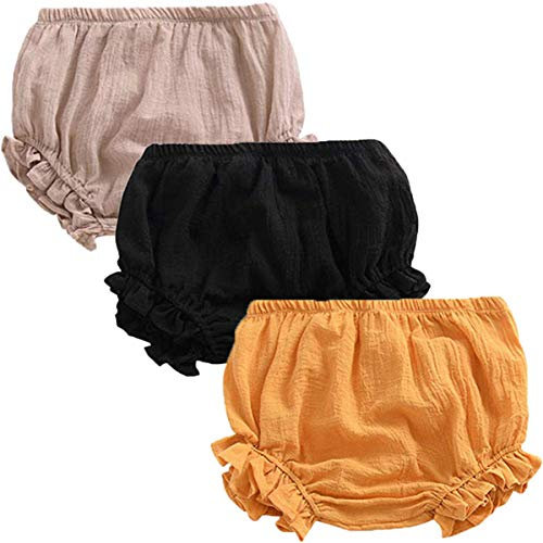 FAIRYRAIN 3 Pack of Baby Kinder Mädchen Jungen Baumwolle Unterwäsche Unterhosen Rüsche Hose Bloomer Shorts Baby Höschen Windelhöschen Kleinkinder Pumphose 1-2 Jahre