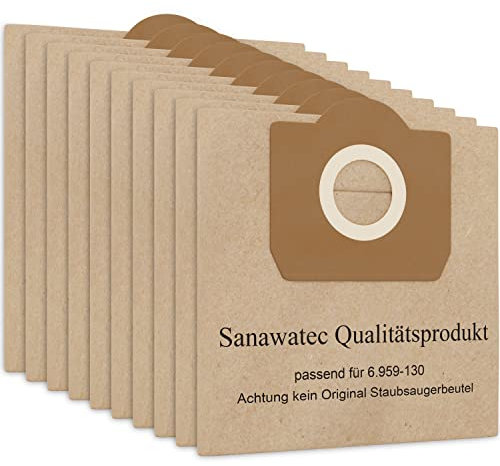 SANAWATEC 10x WD3 Staubsaugerbeutel für Kärcher 6.959-130.0 WD3 Beutel Papier Filtertüten für WD3 1629 MV3 A2201 2204 2504 2604 2554 2251 Paperbags Staubsaugertüten Papierfilter Filterbeutel
