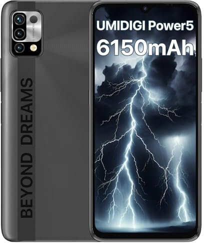 UMIDIGI Smartphone Power 5, Cellulare a Schermo Intero da 6.53 Pollici, Batteria da 6150mAh, Telefono Android Con Tripla Fotocamera AI da 16MP, 4+128GB, Grigio Carbone